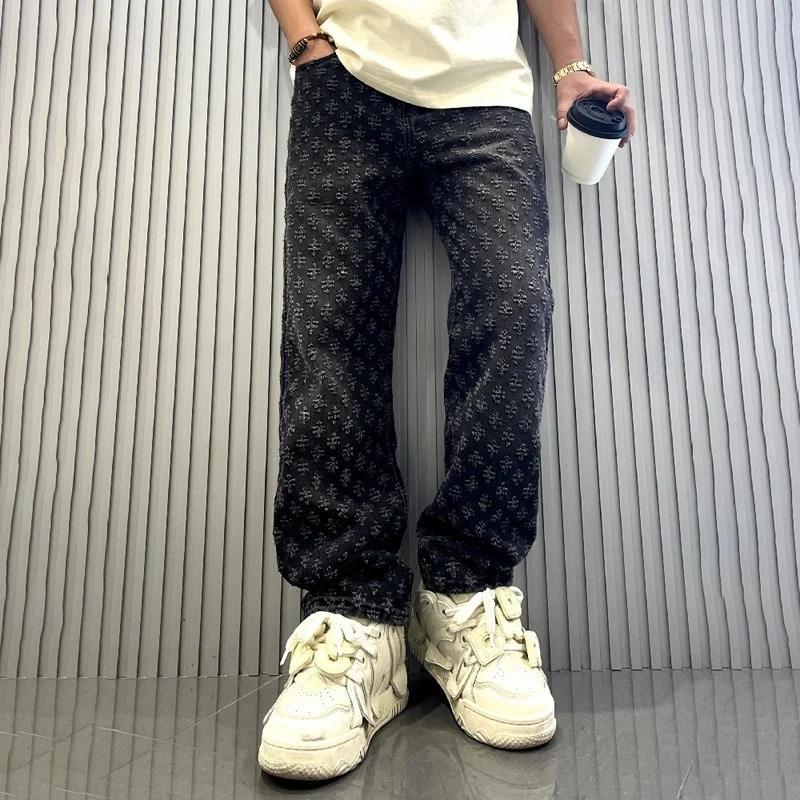 Herren Modische Relaxed Fit Jeans mit floralem Muster Drune