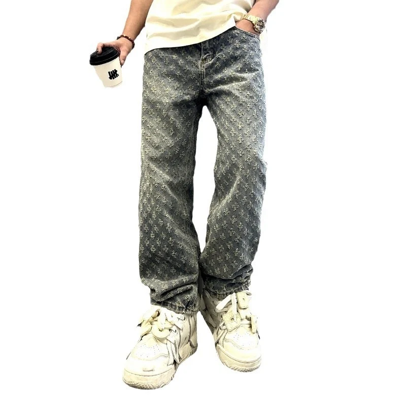 Herren Modische Relaxed Fit Jeans mit floralem Muster Drune