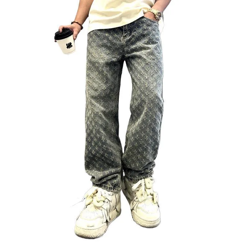 Herren Modische Relaxed Fit Jeans mit floralem Muster Drune
