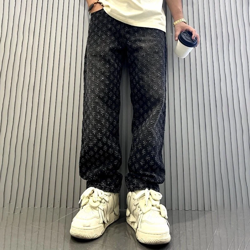 Herren Modische Relaxed Fit Jeans mit floralem Muster Drune
