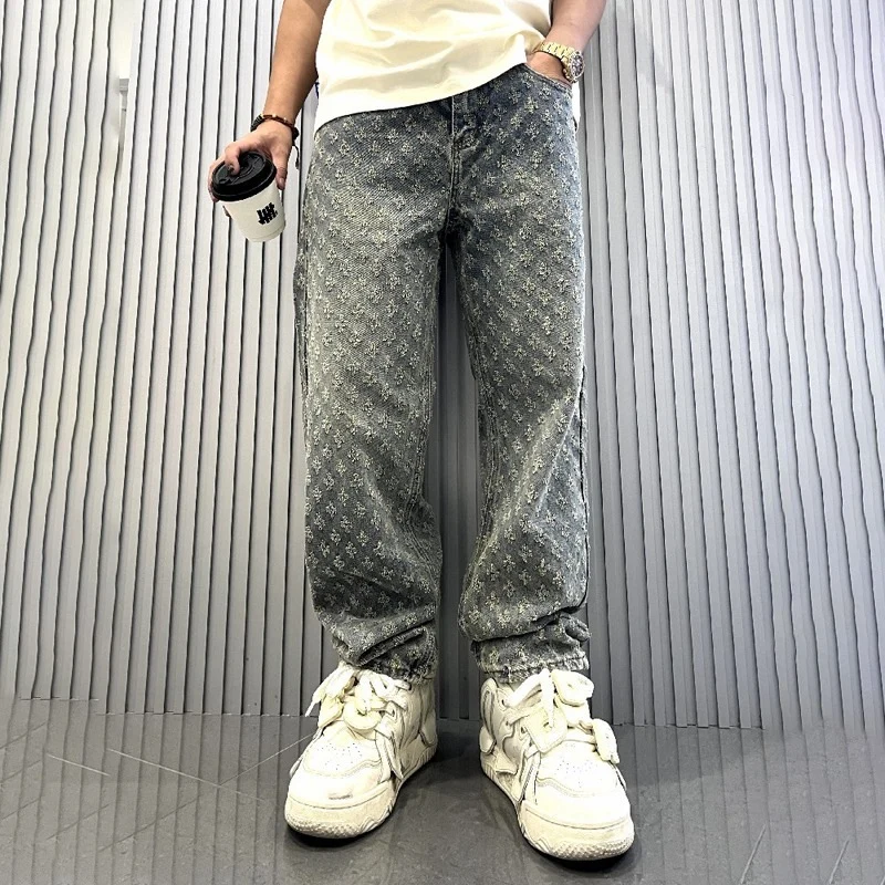 Herren Modische Relaxed Fit Jeans mit floralem Muster Drune
