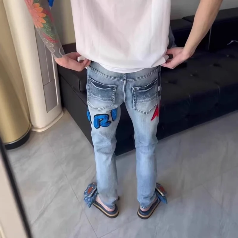 Herren Modische Jeans mit Aufnähern und Distressed-Effekten Drune