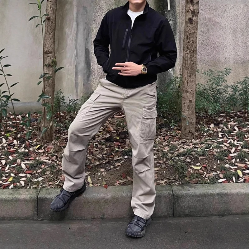 Herren Modische Cargo-Hose mit weiten Beinen Drune