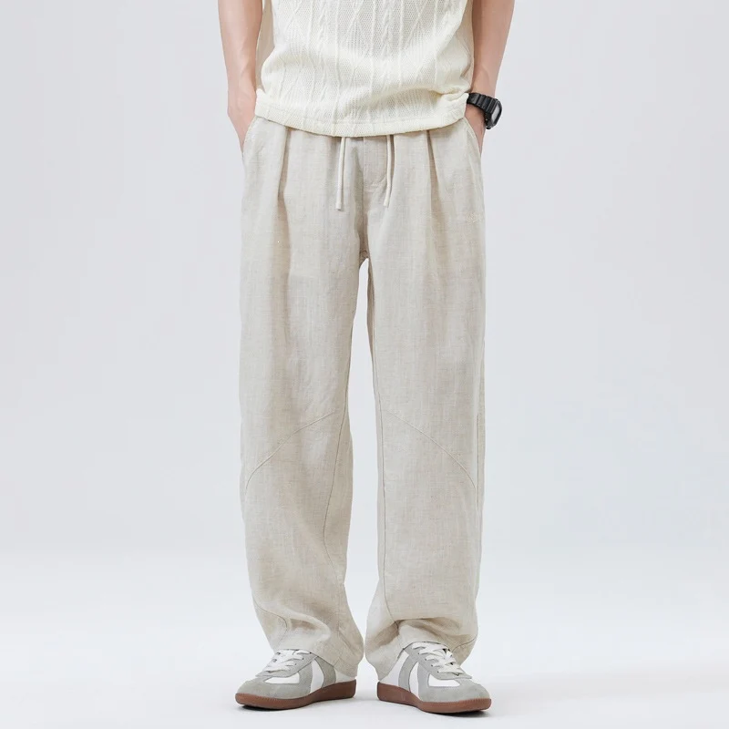 Herren Lässige Leinen-Hose mit elastischem Bund Drune