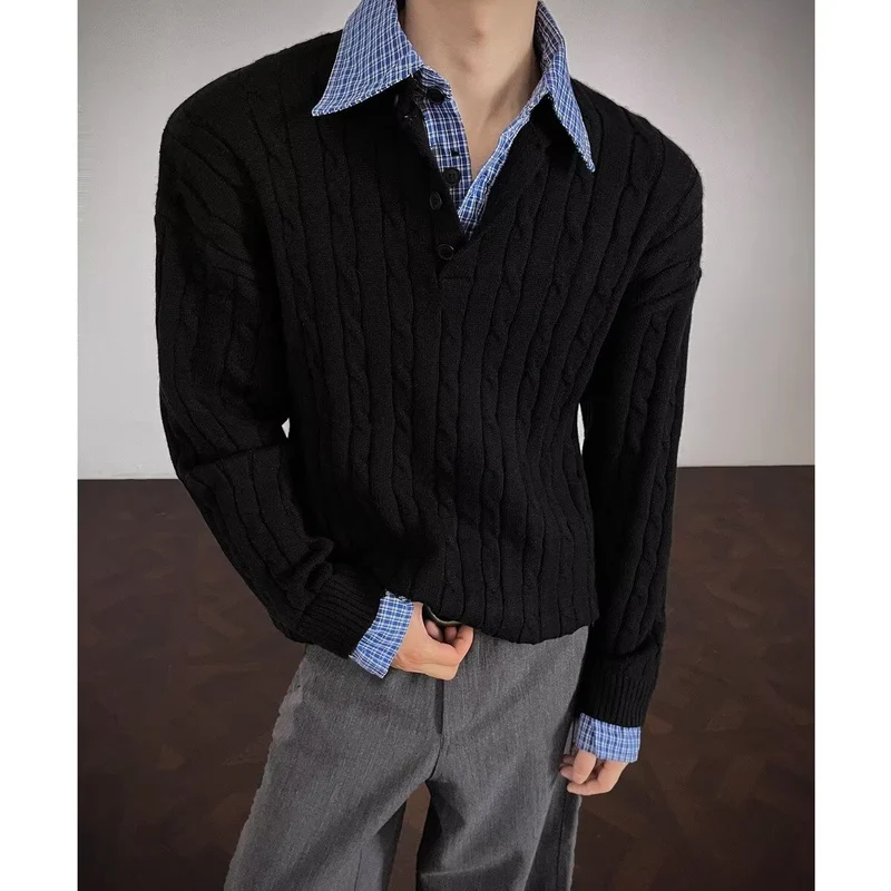 Herren Modischer Grobstrickpullover mit V-Ausschnitt Drune