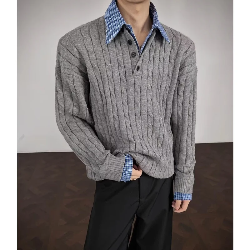 Herren Modischer Grobstrickpullover mit V-Ausschnitt Drune