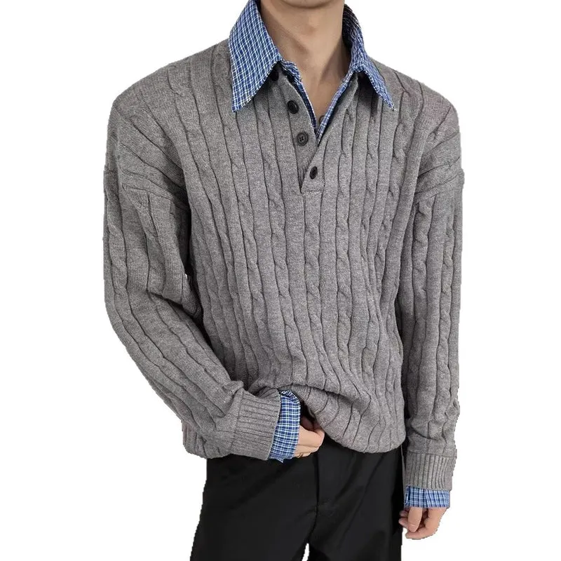 Herren Modischer Grobstrickpullover mit V-Ausschnitt Drune