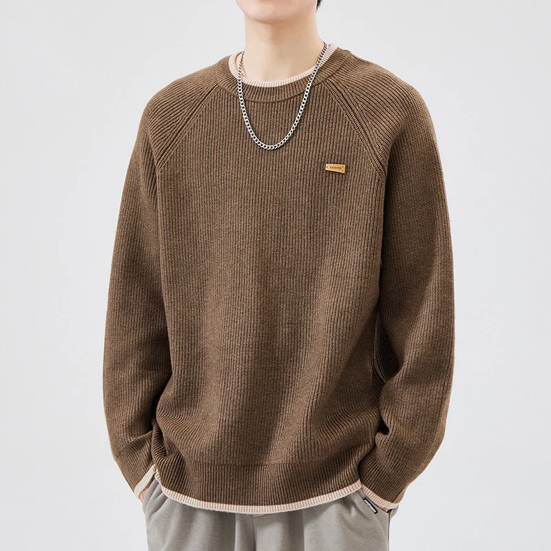 Herren Modischer Grobstrickpullover mit Rundhalsausschnitt Drune