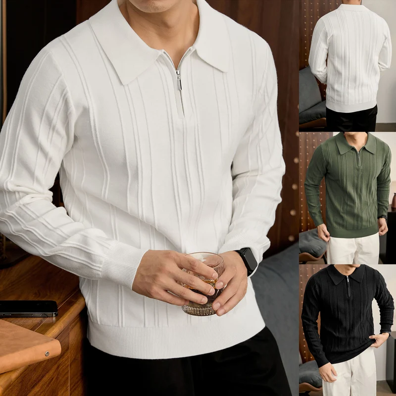 Herren Modischer Grobstrickpullover mit Reißverschluss Drune