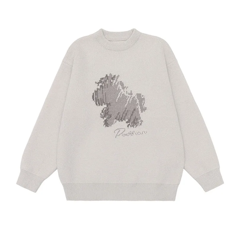 Herren Modischer Grobstrickpullover mit kreativer Tiermotiv-Applikation Drune