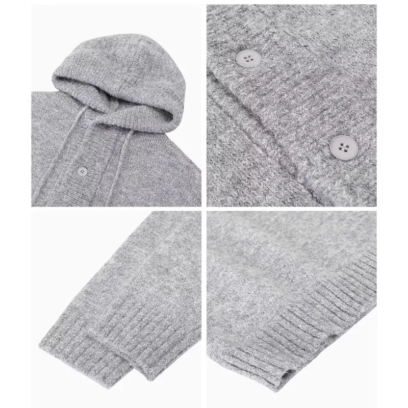 Herren Modischer Grobstrickpullover mit Kapuze Drune