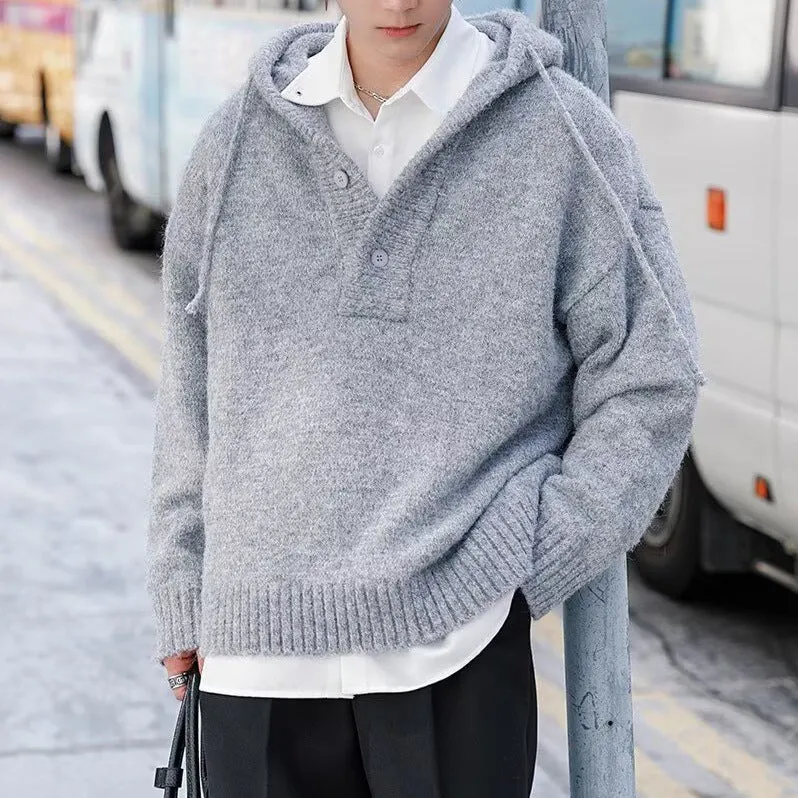 Herren Modischer Grobstrickpullover mit Kapuze Drune