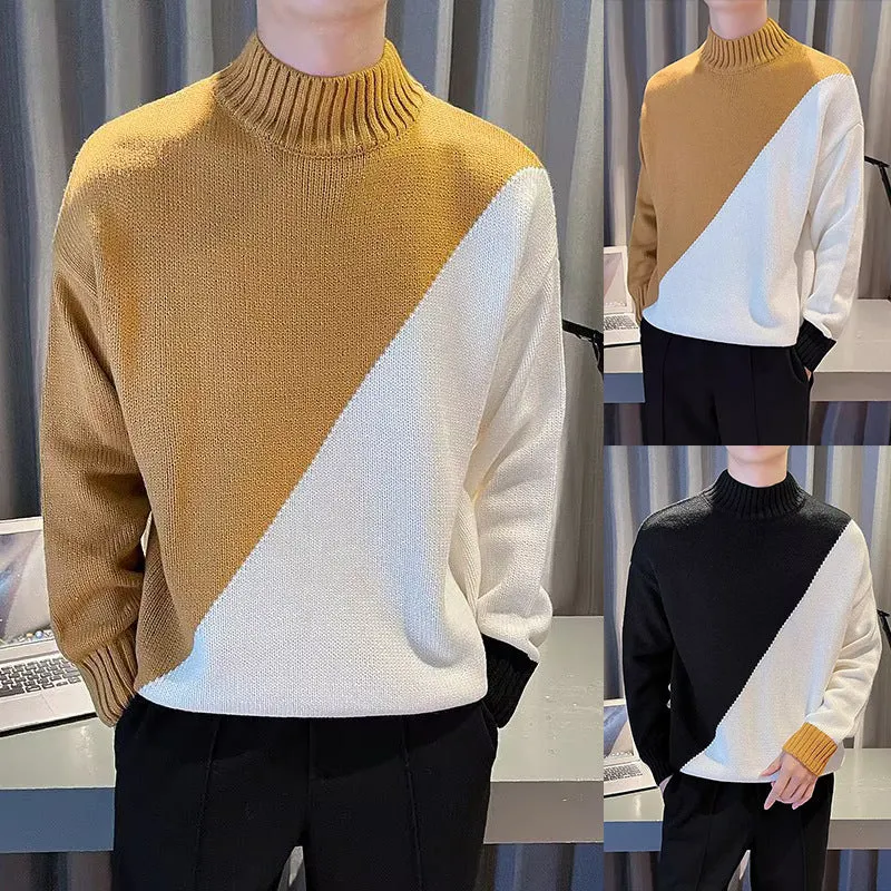Herren Modischer Grobstrickpullover mit hohem Kragen Drune