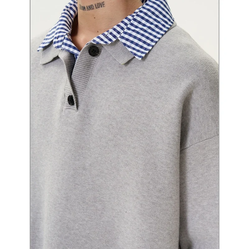 Herren Modischer Grobstrickpullover mit Hemdkragen und Knopfleiste Drune