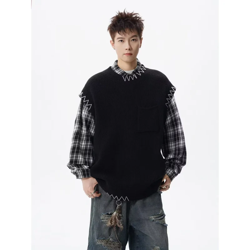 Herren Modischer Grobstrickpullover mit grafischen Details Drune