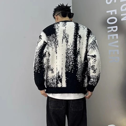 Herren Modischer Grobstrickpullover mit grafischem Muster Drune