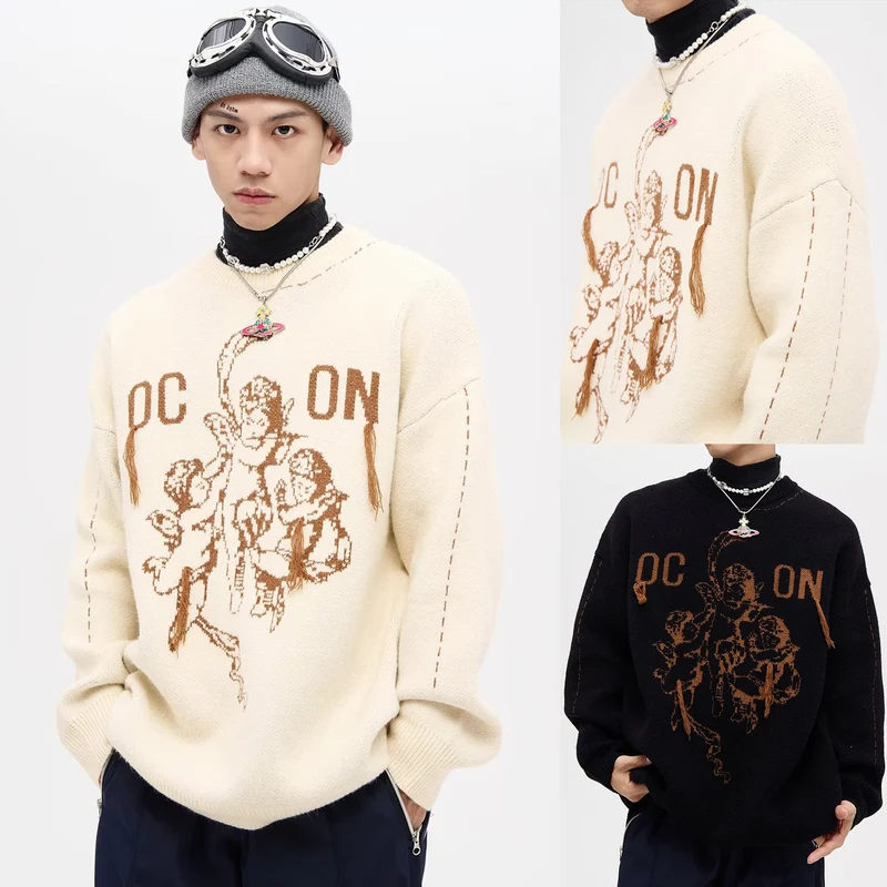 Herren Modischer Grobstrickpullover mit grafischem Motiv Drune