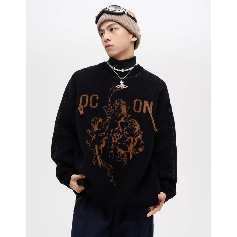 Herren Modischer Grobstrickpullover mit grafischem Motiv Drune