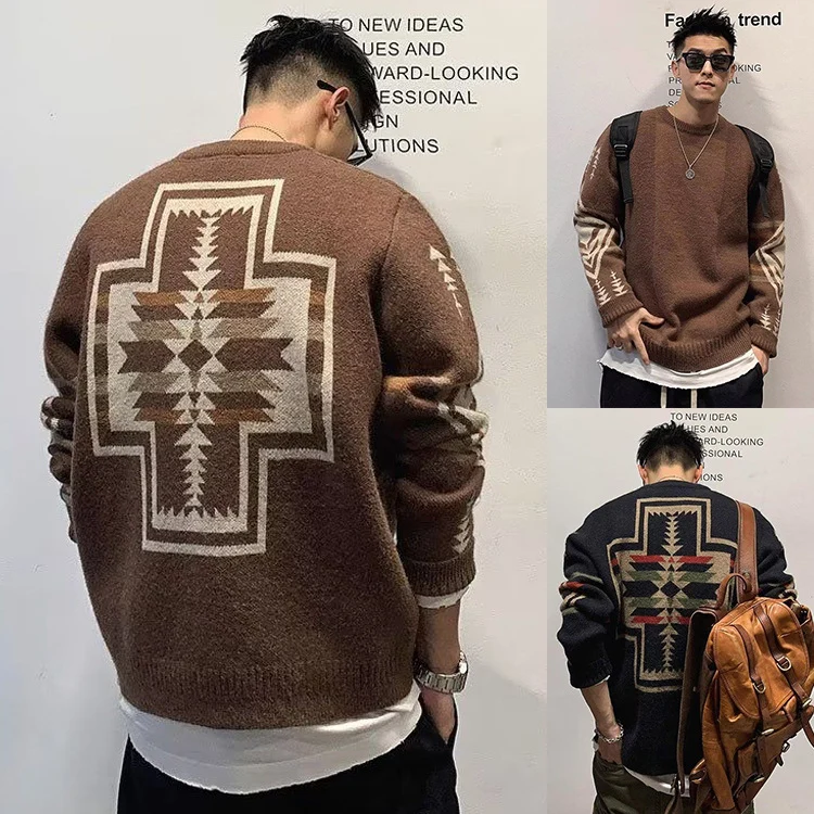 Herren Modischer Grobstrickpullover mit geometrischem Muster Drune