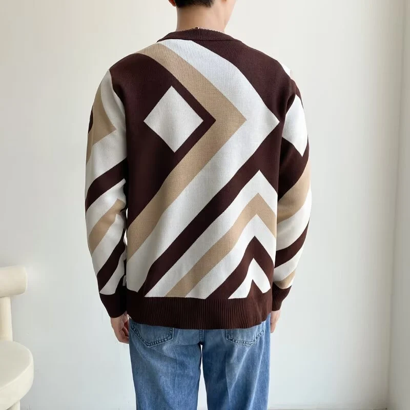 Herren Modischer Grobstrickpullover mit geometrischem Muster Drune 1787964731