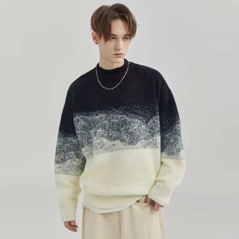 Herren Modischer Grobstrickpullover mit Farbverlauf Drune