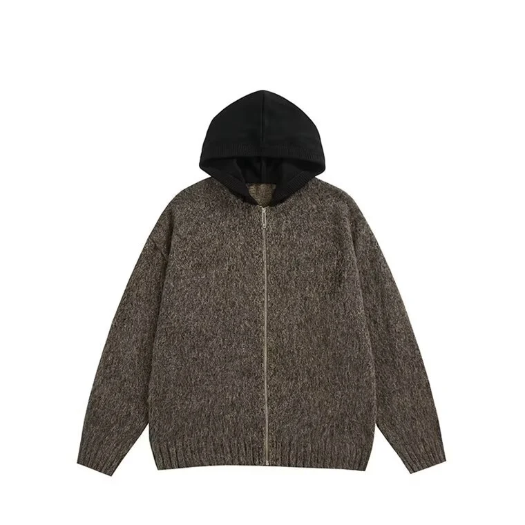 Herren Modischer Grobstrick Pullover mit Kapuze Drune
