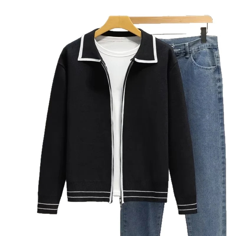 Herren Modische Strickjacke mit Kontrastkragen Drune