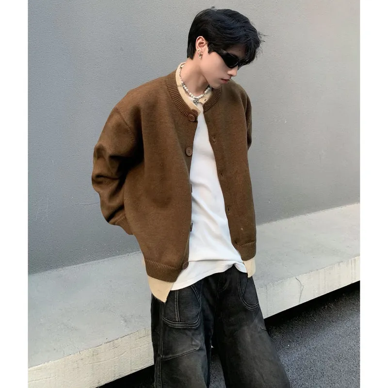 Herren Modische Strickjacke mit Knöpfen und kontrastierenden Ärmeln Drune