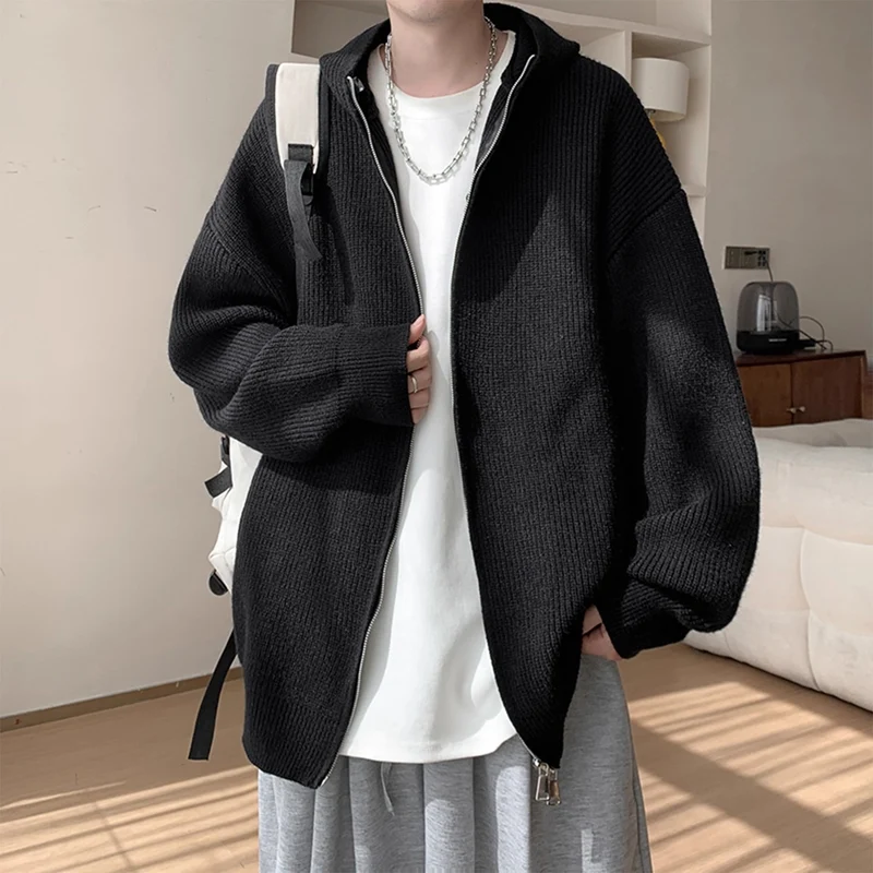 Herren Modische Strickjacke mit Kapuze und Reißverschluss Drune
