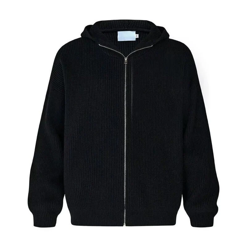 Herren Modische Strickjacke mit Kapuze und Reißverschluss Drune