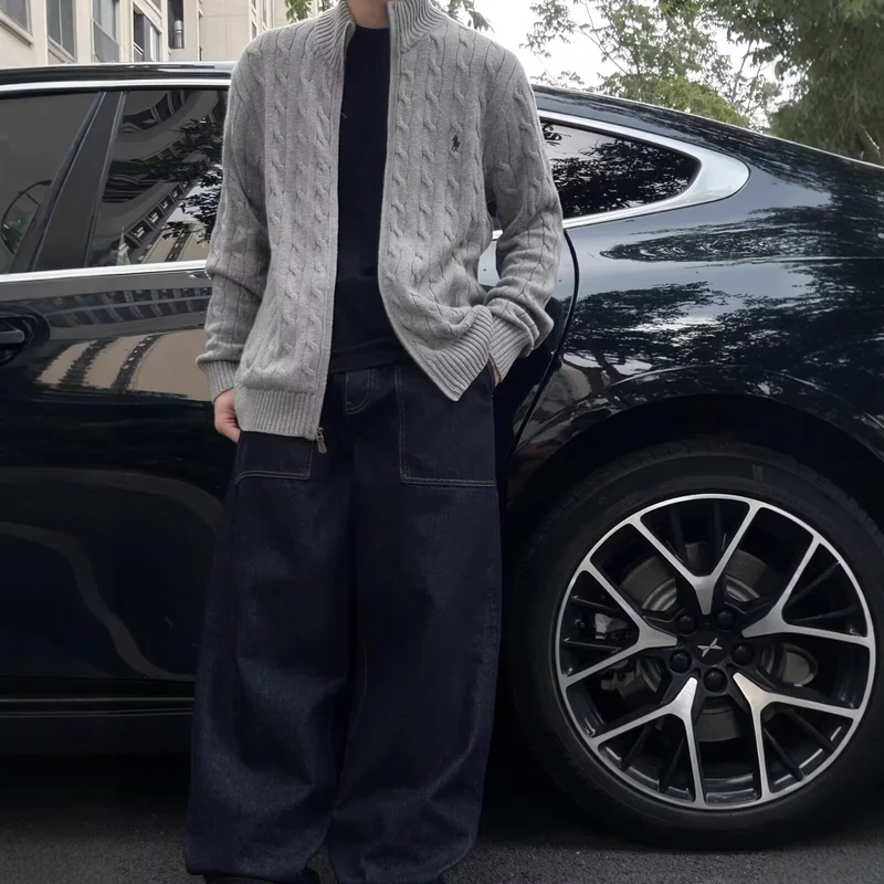 Herren Modische Strickjacke mit Kabelmuster Drune