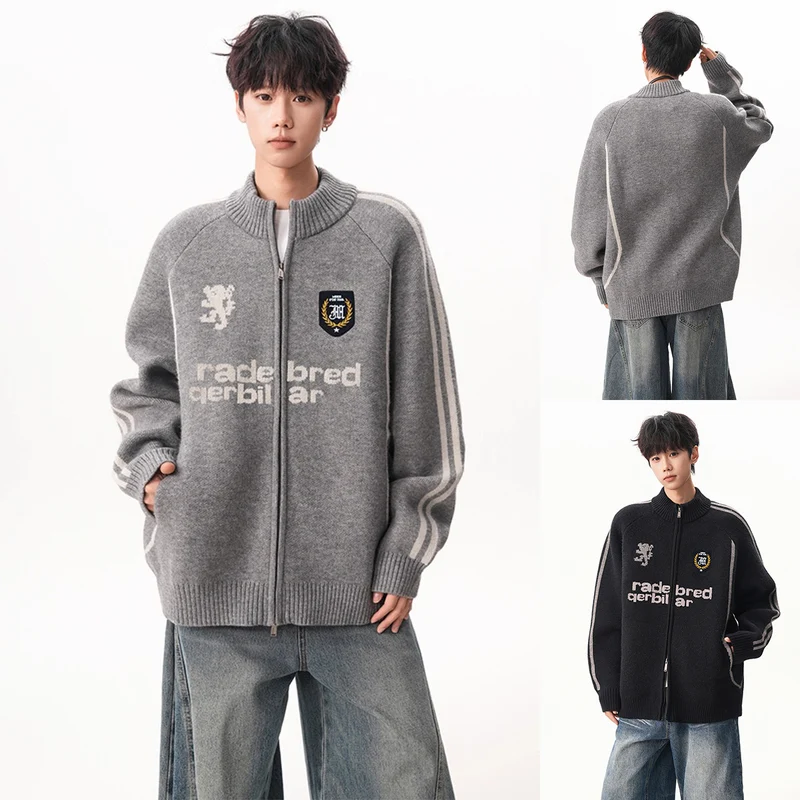 Herren Modische Strickjacke mit hochschließendem Kragen Drune