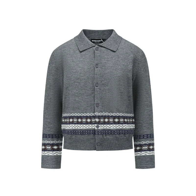 Herren Modische Strickjacke mit grafischem Musterdruck Drune