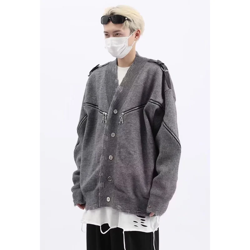 Herren Modische Strickjacke mit einzigartigem Design und Reißverschlüssen Drune