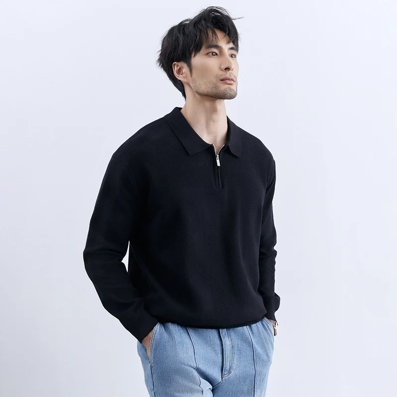 Herren Moderner Pullover mit Stehkragen und Reißverschluss Drune