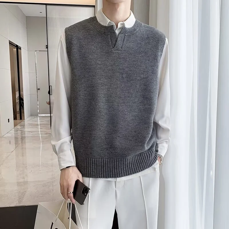 Herren Moderner Grobstrickpullover ohne Ärmel Drune