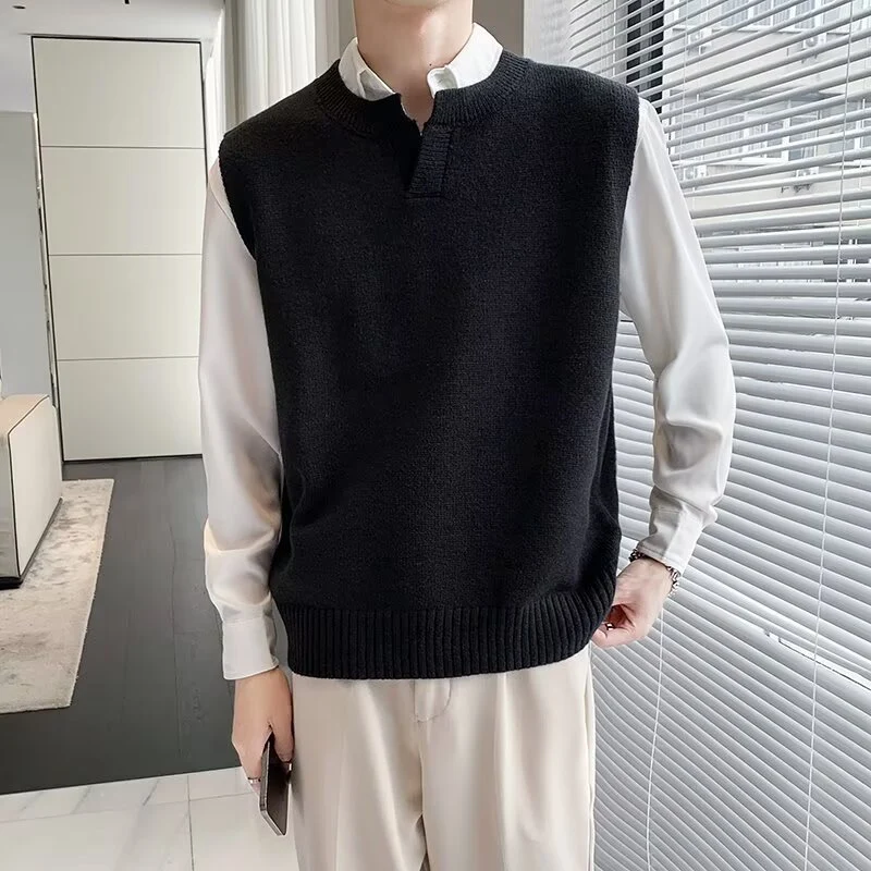 Herren Moderner Grobstrickpullover ohne Ärmel Drune