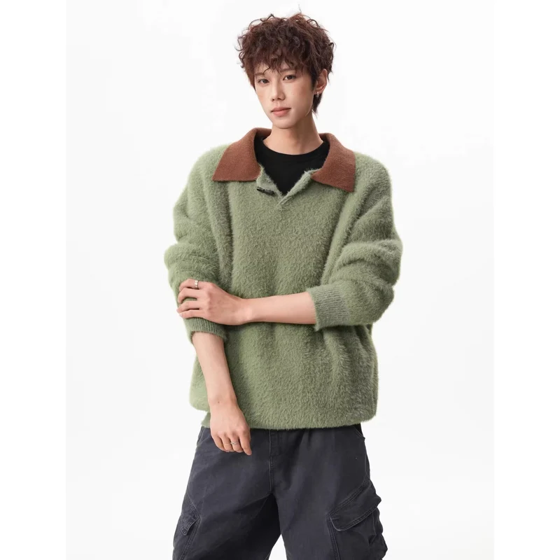 Herren Moderner Grobstrickpullover mit Stehkragen Drune