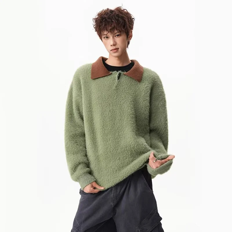 Herren Moderner Grobstrickpullover mit Stehkragen Drune