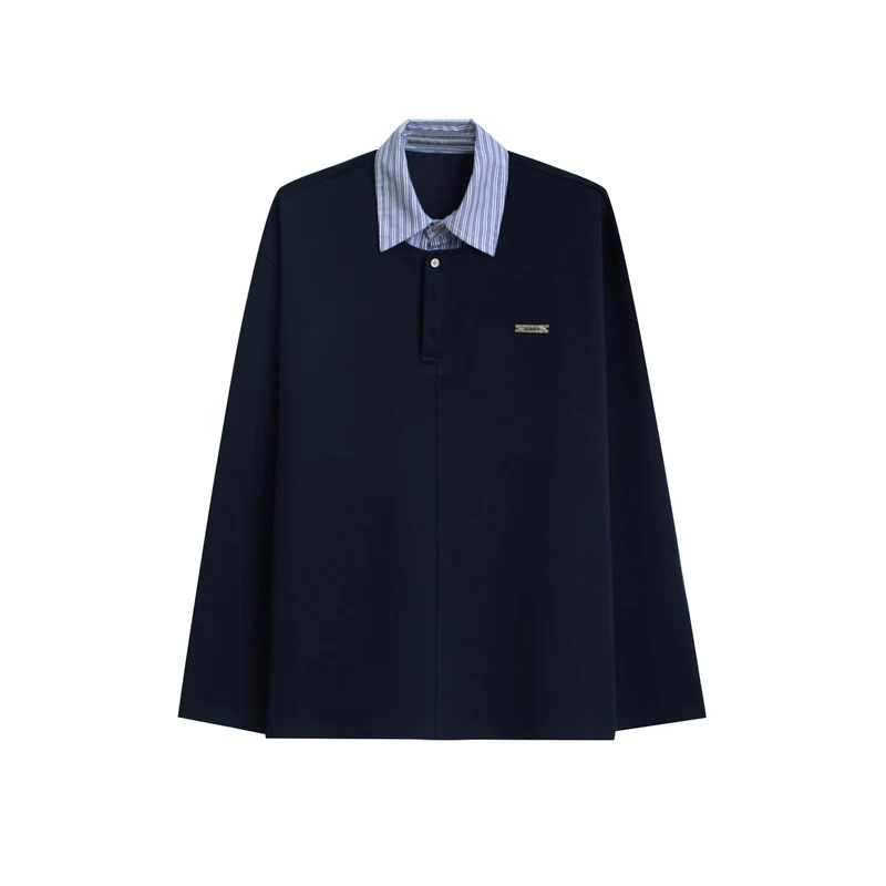 Herren Lässiges Poloshirt mit Langarm und Knopfleiste Drune