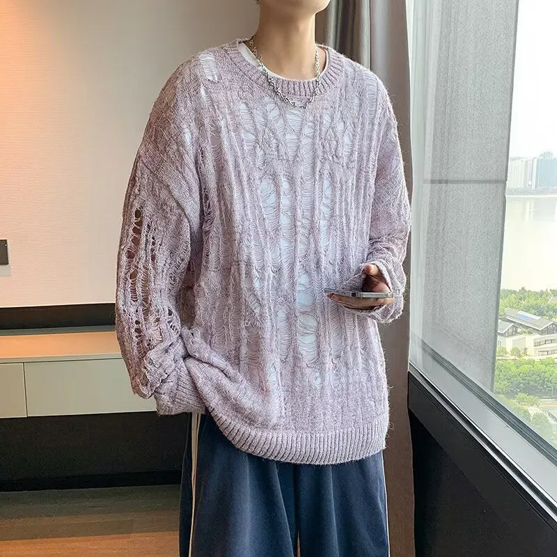 Herren Lässiger Strickpullover mit Lochmuster Drune