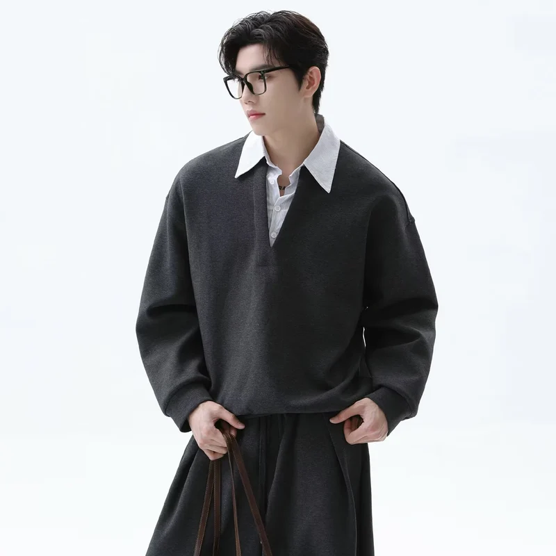 Herren Lässiger Oversized Pullover mit V-Ausschnitt und weiten Hosen Drune
