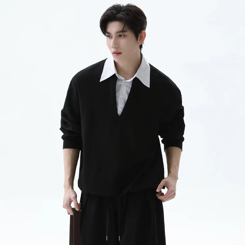 Herren Lässiger Oversized Pullover mit V-Ausschnitt und weiten Hosen Drune