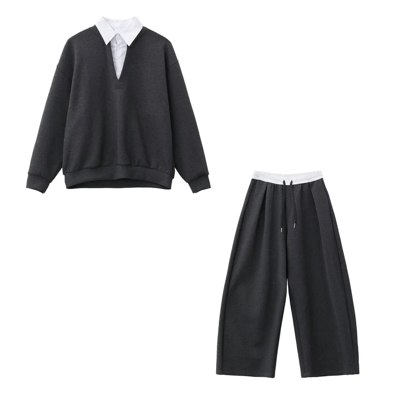 Herren Lässiger Oversized Pullover mit V-Ausschnitt und weiten Hosen Drune