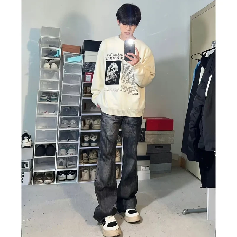 Herren Lässiger Oversized Pullover mit grafischem Print Drune