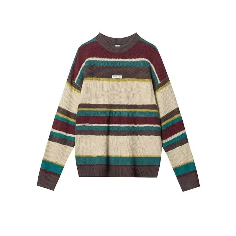 Herren Lässiger Grobstrickpullover mit buntem Streifenmuster Drune