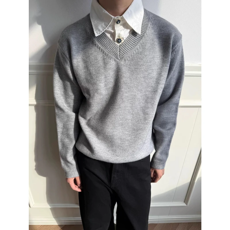 Herren Klassischer V-Ausschnitt Pullover Drune