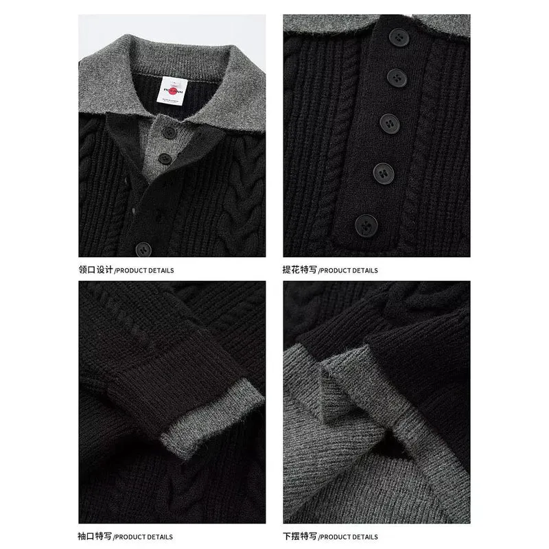 Herren Grobstrickpullover mit Stehkragen und Knopfleiste Drune