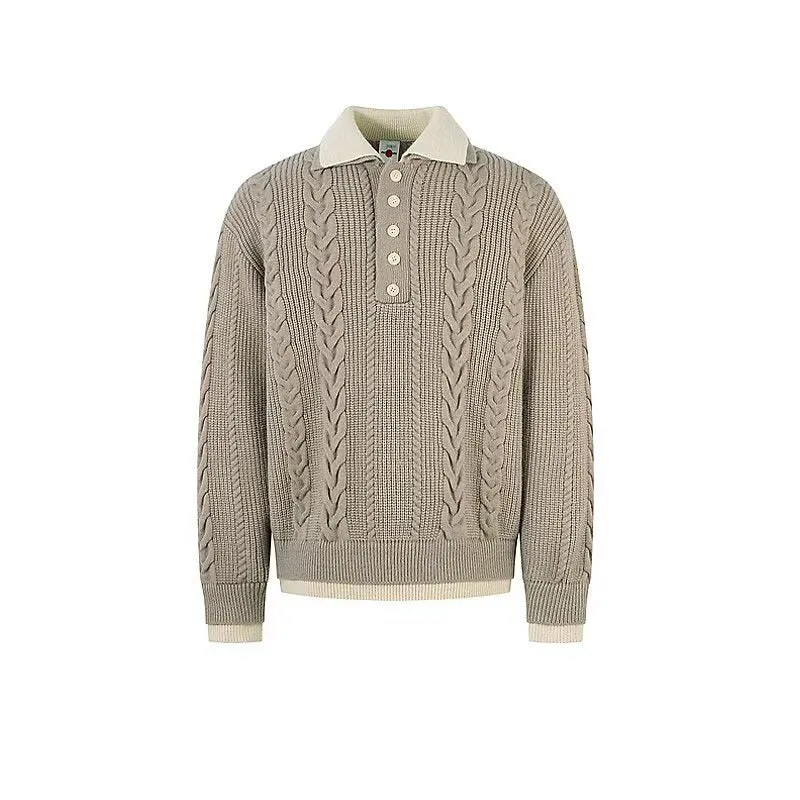 Herren Grobstrickpullover mit Stehkragen und Knopfleiste Drune