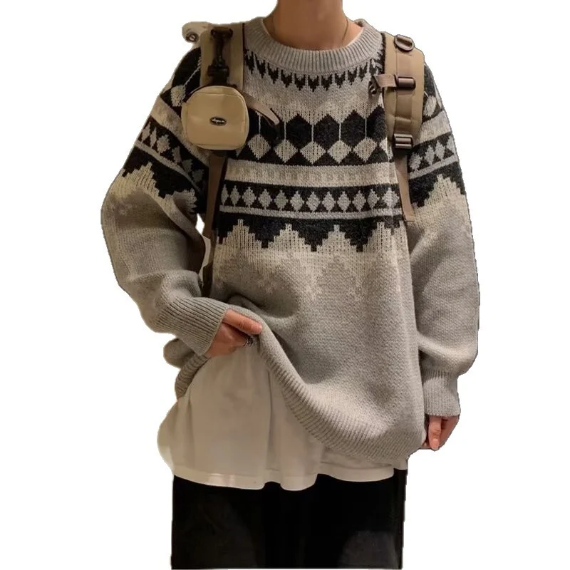 Herren Grobstrickpullover mit geometrischem Muster Drune